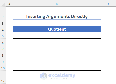 Inserting Arguments Directly into Excel IMDIV Function