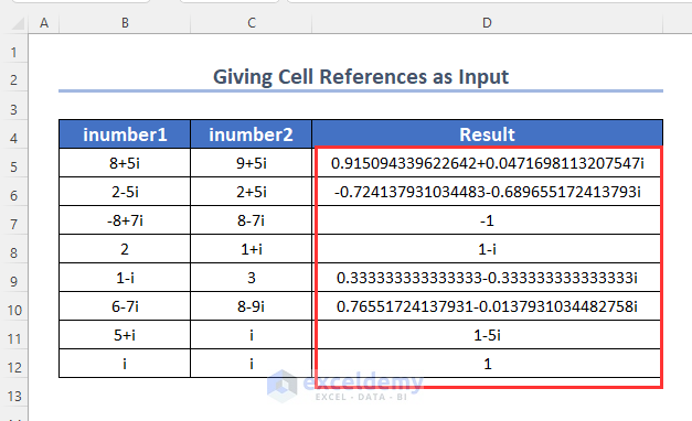Using Cell Reference for IMDIV Function in Excel