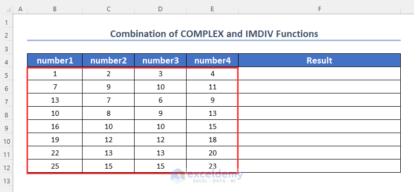 Applying a Combination of COMPLEX and IMDIV Functions in Excel