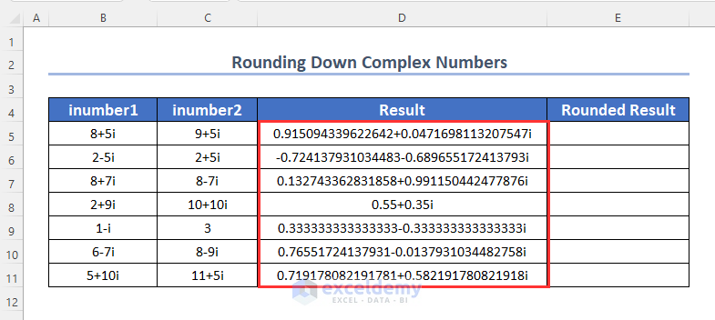 Round Down a Complex Number in Excel