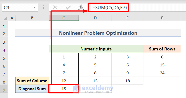 Nonlinear Problem Optimization with Constraints in Excel