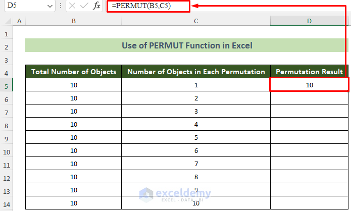 Using Excel PERMUT Function to Calculate Permutations without Repetitions