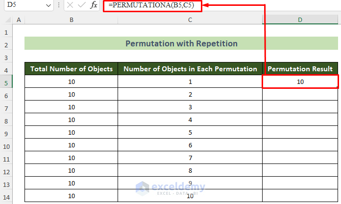 Excel PERMUTATIONA Function to Calculate Permutations with Repetitions