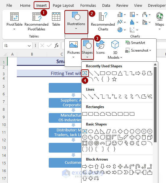 Inserting the Text Box in Excel