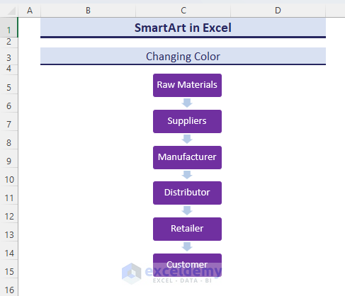 Purple-colored shapes in SmartArt