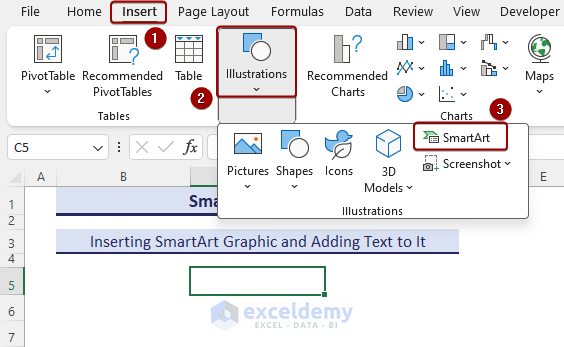Select SmartArt command in Excel