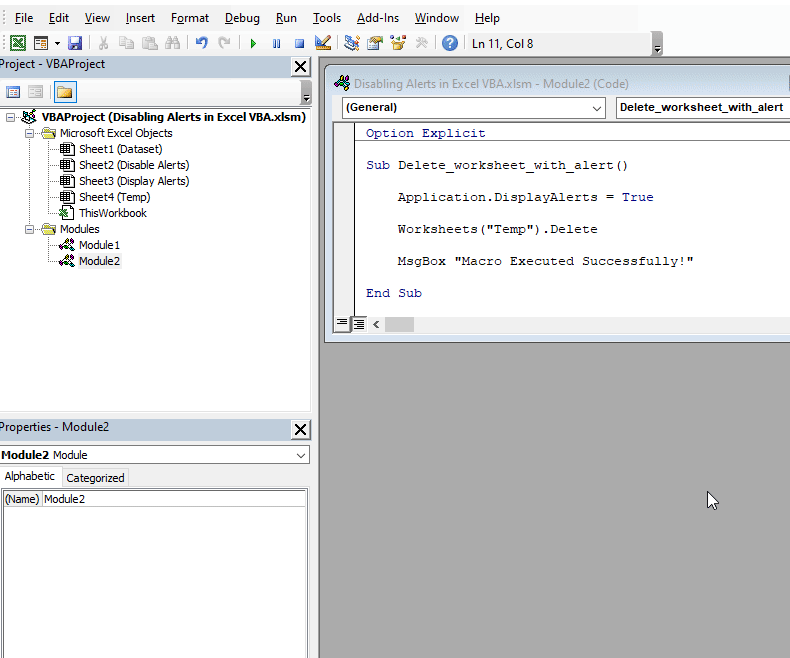 Steps to enable alerts in VBA