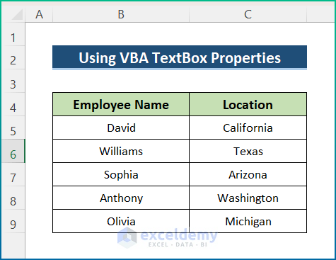 excel vba textbox properties