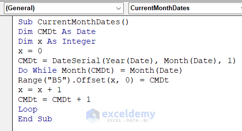 Insert Month & Dates with Do While Loop in Excel