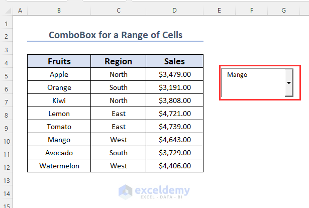 excel combobox listfillrange for a range of cells