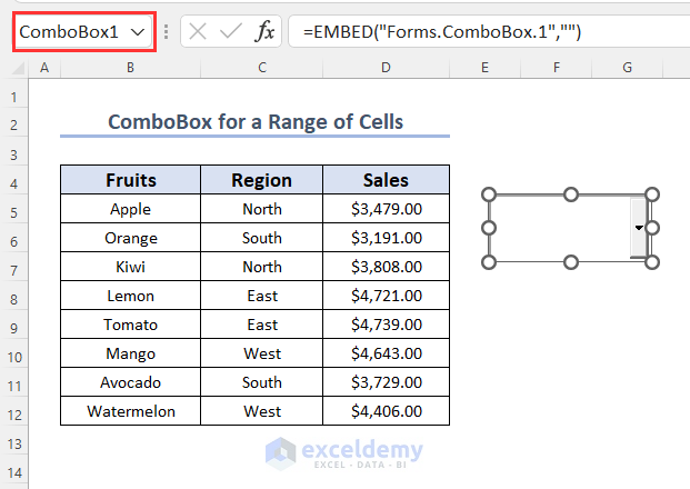excel combobox listfillrange for a range of cells