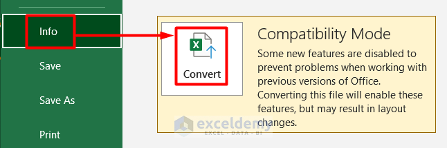 Permanently Change Compatibility Mode Using Convert Option in Excel