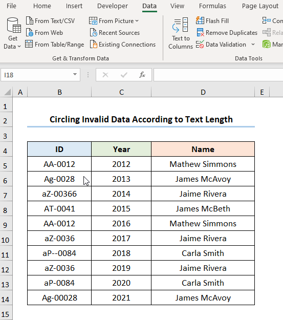 Circle Incorrect Data in Excel According to Text Length