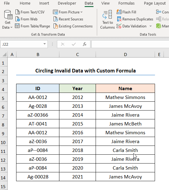 Circle Erroneous Data with Custom Formula