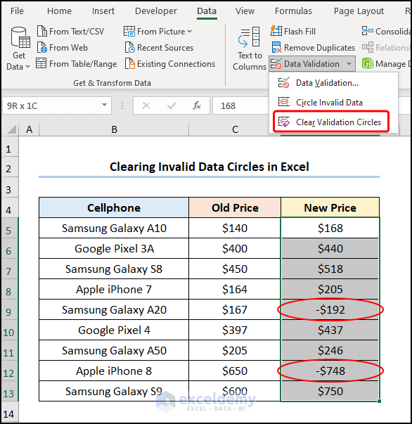 How to Clear Invalid Data Circles in Excel