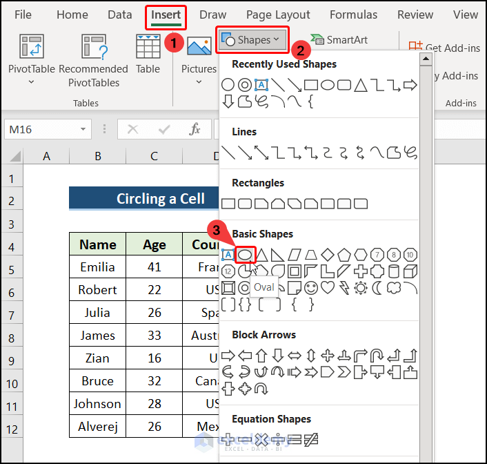 Use Shapes Command to Circle Anything in Excel