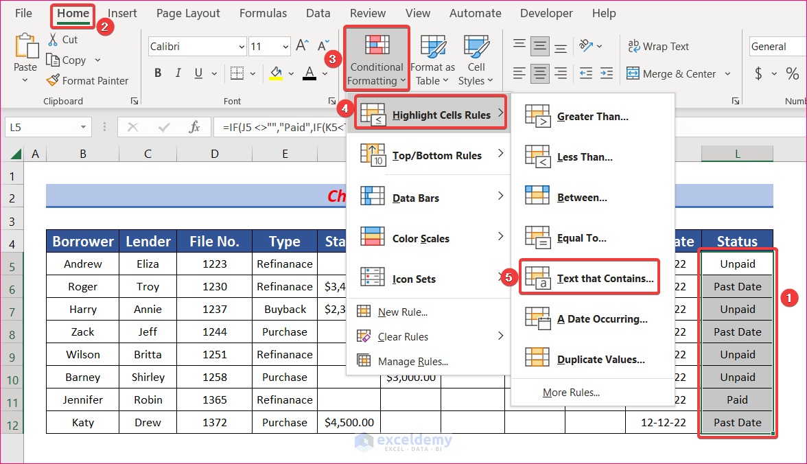Check Loan Status to Create Mortgage Loan Pipeline Management System in Excel