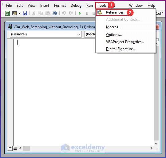 Adding New References from Tools Option to Do Web Scraping Without Browser with Excel VBA
