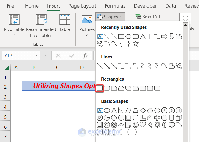 Utilize Shapes Option to Draw Pictures in Excel