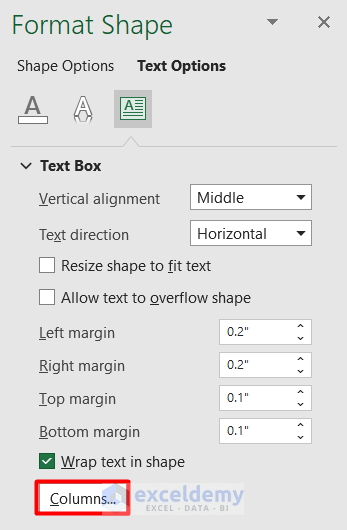 Edit Text Box Using Format Shape Panel in Excel