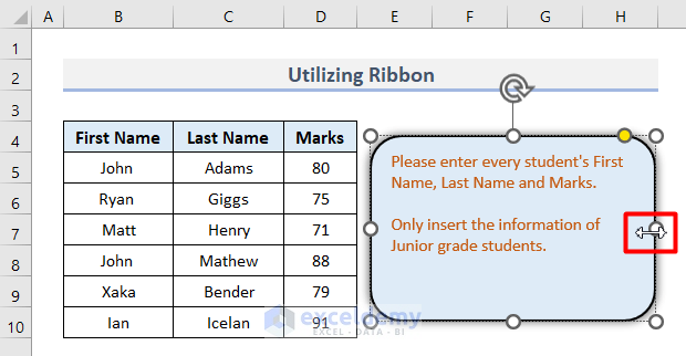 Insert & Edit Text Box Utilizing Excel Ribbon