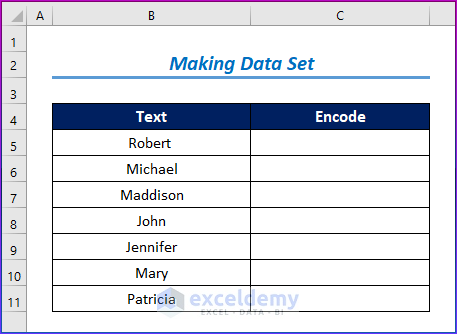 Making Data Set with Proper Parameters to Encode Data in Excel