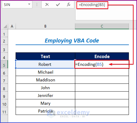 Employing VBA Code to Encode Data in Excel