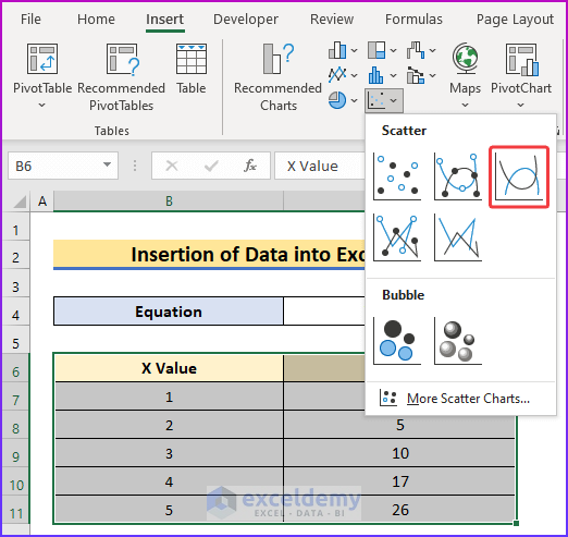 Inserting Data into Excel Chart as A Suitable Way to Find Slope of Tangent Line in Excel