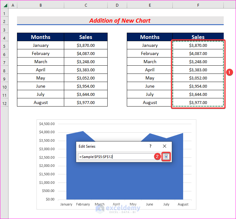 Add New Chart to Make Smooth Area Chart in Excel