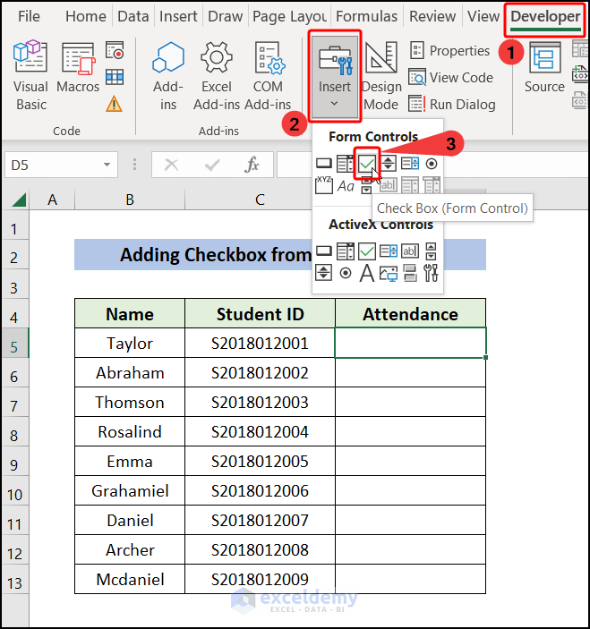 How to Make a Checklist in Excel from Developer Tab