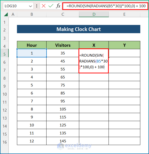 Convert Data to Make a Clock Chart in Excel