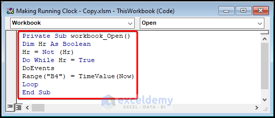 Code explanation for running clock in excel