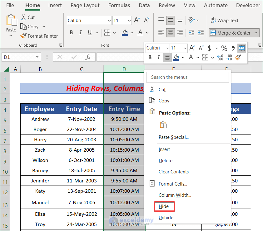 Hide Rows, Columns, and Worksheets to Navigate Large Excel Spreadsheets