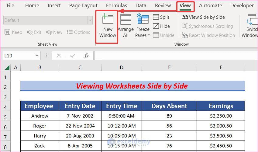 View Worksheets Side by Side to Navigate Large Excel Spreadsheets