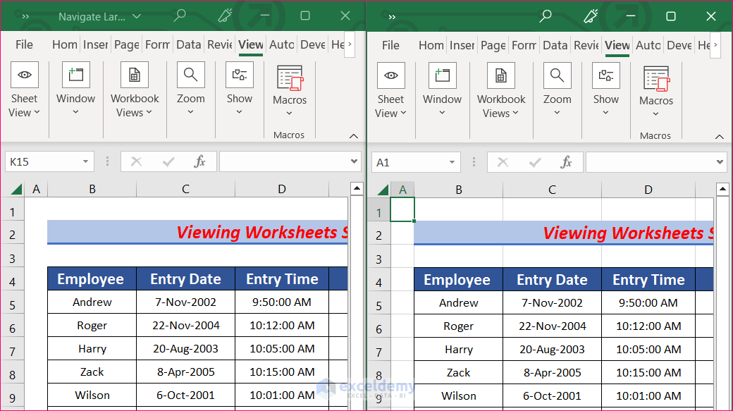 View Worksheets Side by Side to Navigate Large Excel Spreadsheets