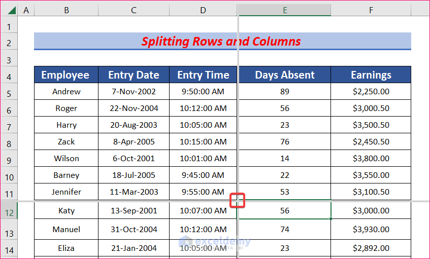 Split Rows and Columns to Navigate Large Excel Spreadsheets