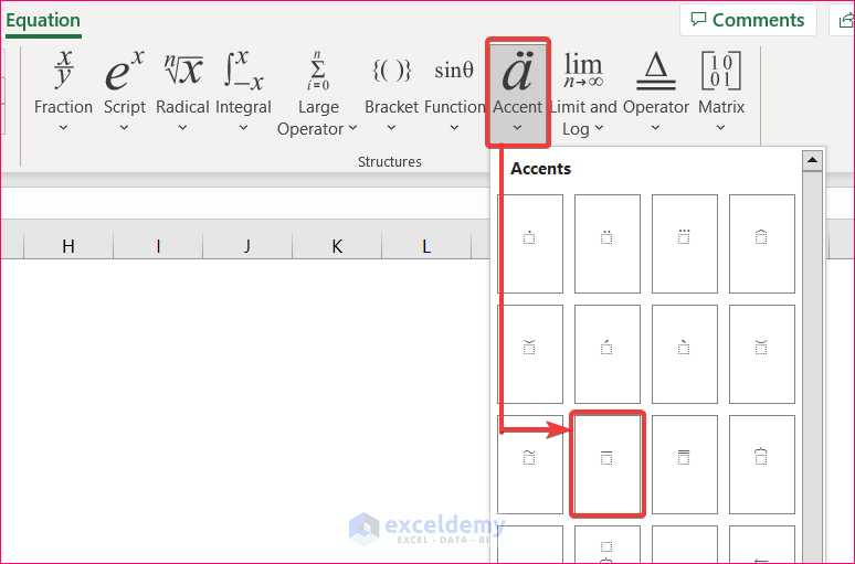 Use Accent Option to Overline Text in Excel