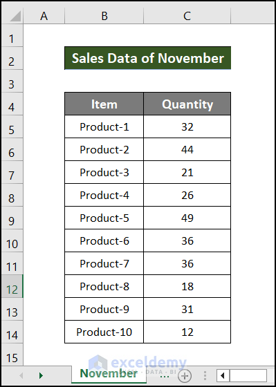 quantity for November: to show 4 Effective Methods to Perform Union Between Two Sheets