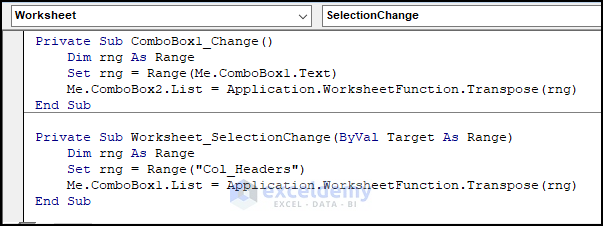 excel vba combobox list from range code