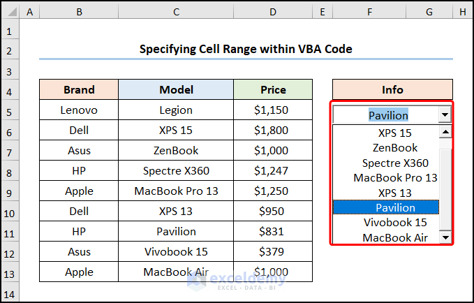 excel vba combobox list from range by specifying cell range