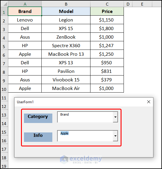 excel vba combobox list from range