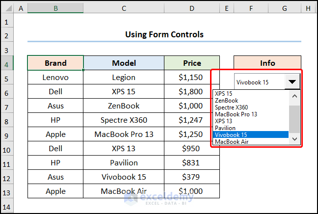 How to Add to a ComboBox from a Range of Cells Without VBA Code using Form Controls