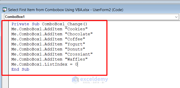 How to Select First Item from Combobox Using VBA in Excel