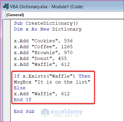 Check Whether a Key Exists to Use VBA Dictionary in Excel