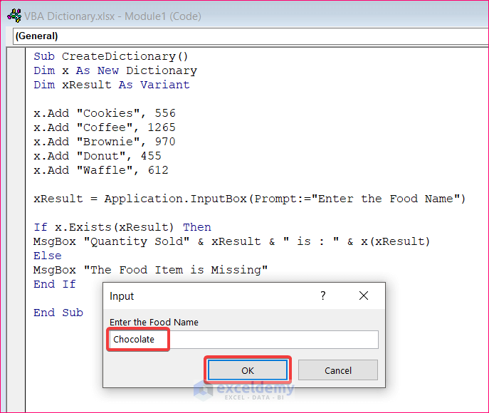 Search the Dictionary for Keys and Items to Use VBA Dictionary in Excel