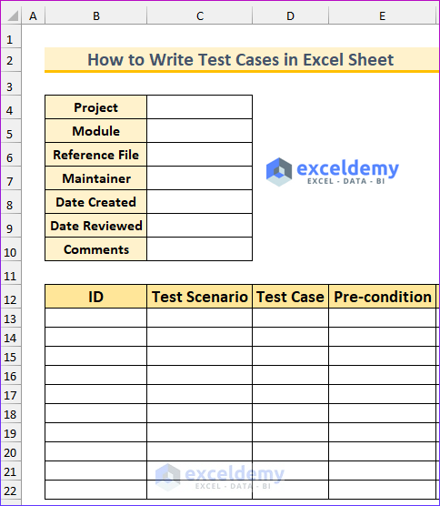 Setting Up Format to Write Test Cases in Excel Sheet