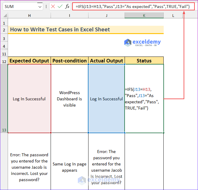 Finding Test Status to Write Test Cases in Excel Sheet