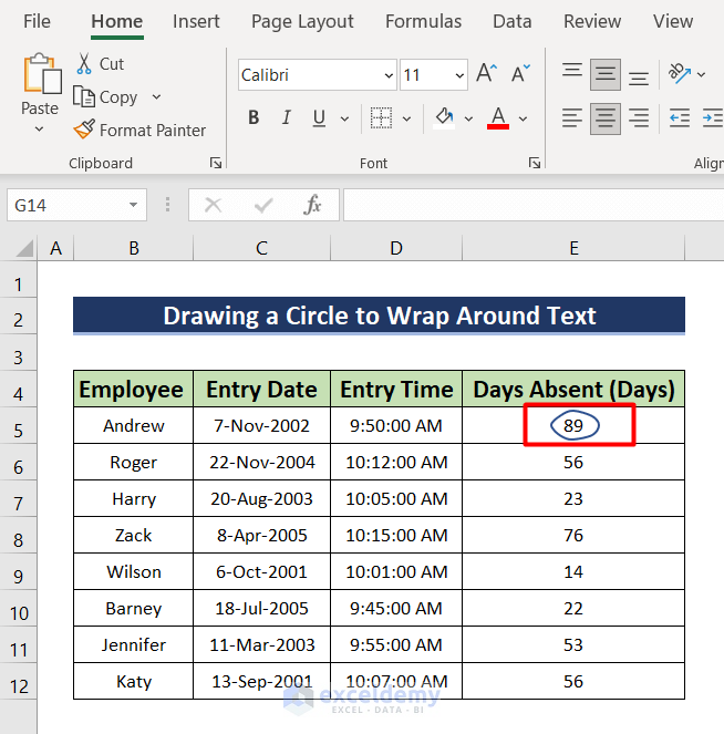 Draw a Circle to Wrap Around Text in Excel