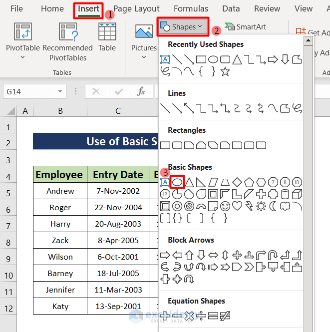 Use Basic Shapes to Circle Text in Excel