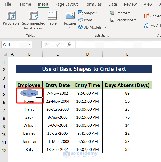 Use Basic Shapes to Circle Text in Excel